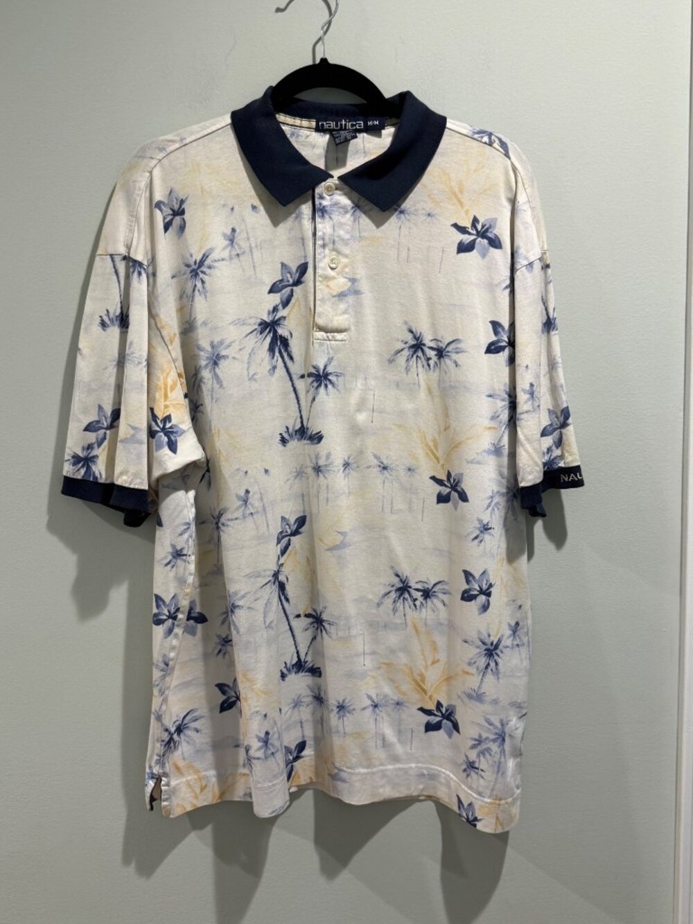 Vintage 90s Y2K Nautica Palm Tree All-Over Print Polo Shirt Men's Size Medium